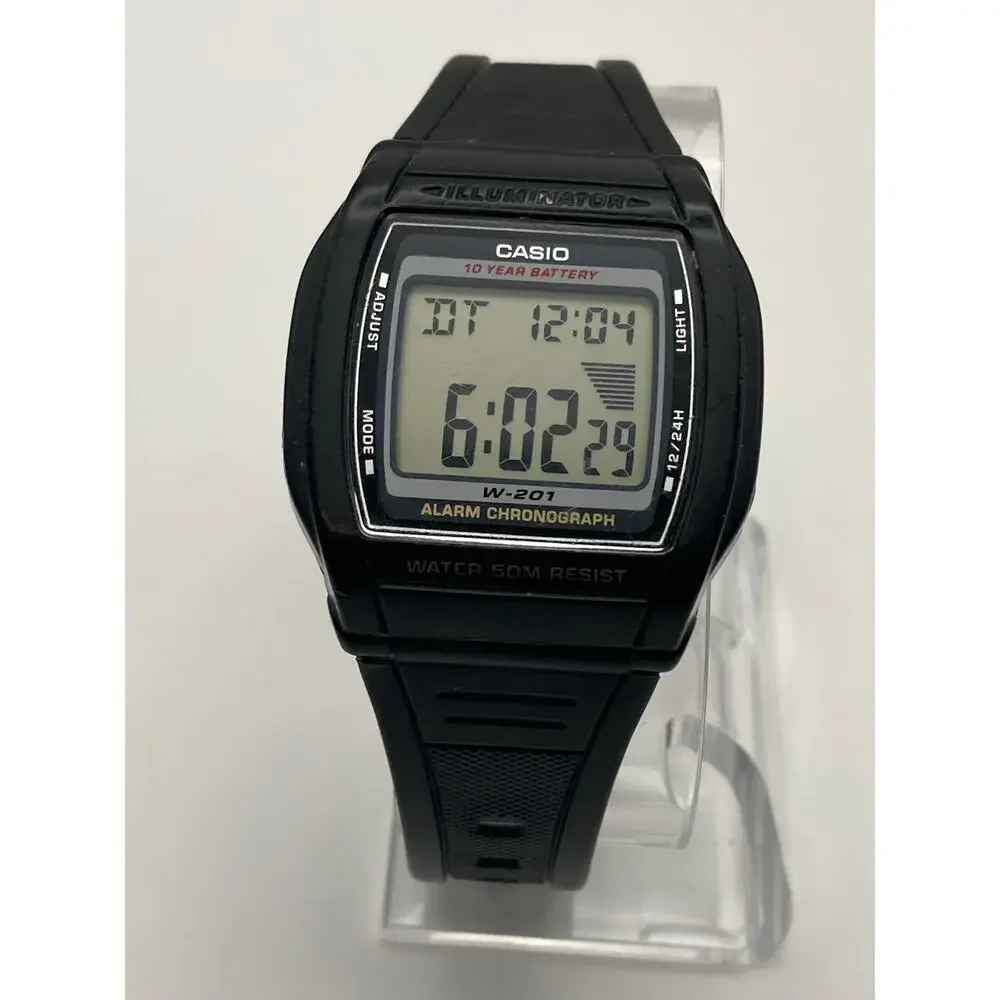 Casio Illuminator W-201 Men's Multifunction Watch 36mm - New Battery Alarm WR